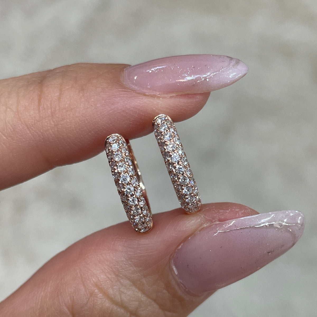 9k Lab diamond round 0.94ct double side three row 11mm hoop earrings-pair