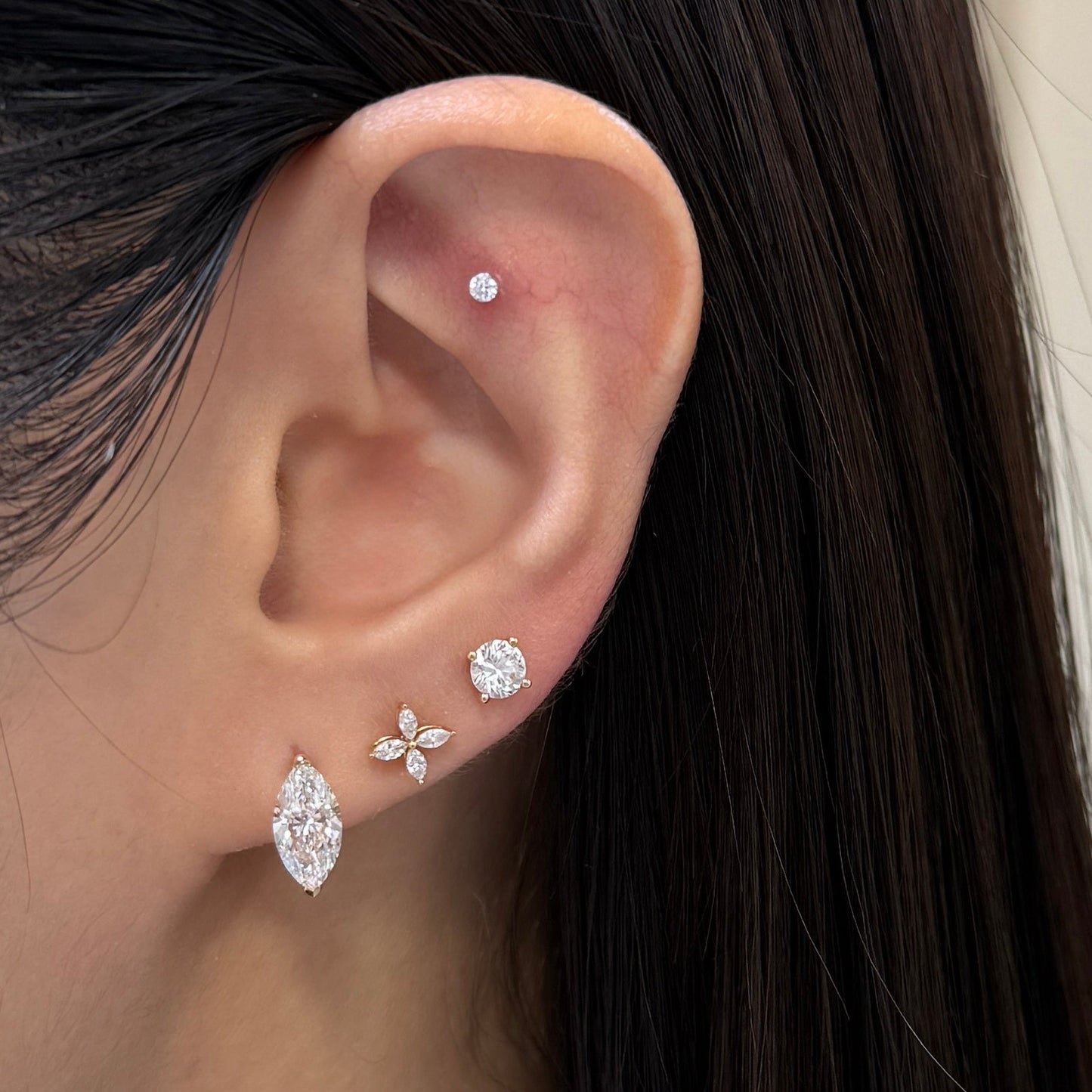 Lab diamond marquise shape 2ct 10mm hoop earrings - pair