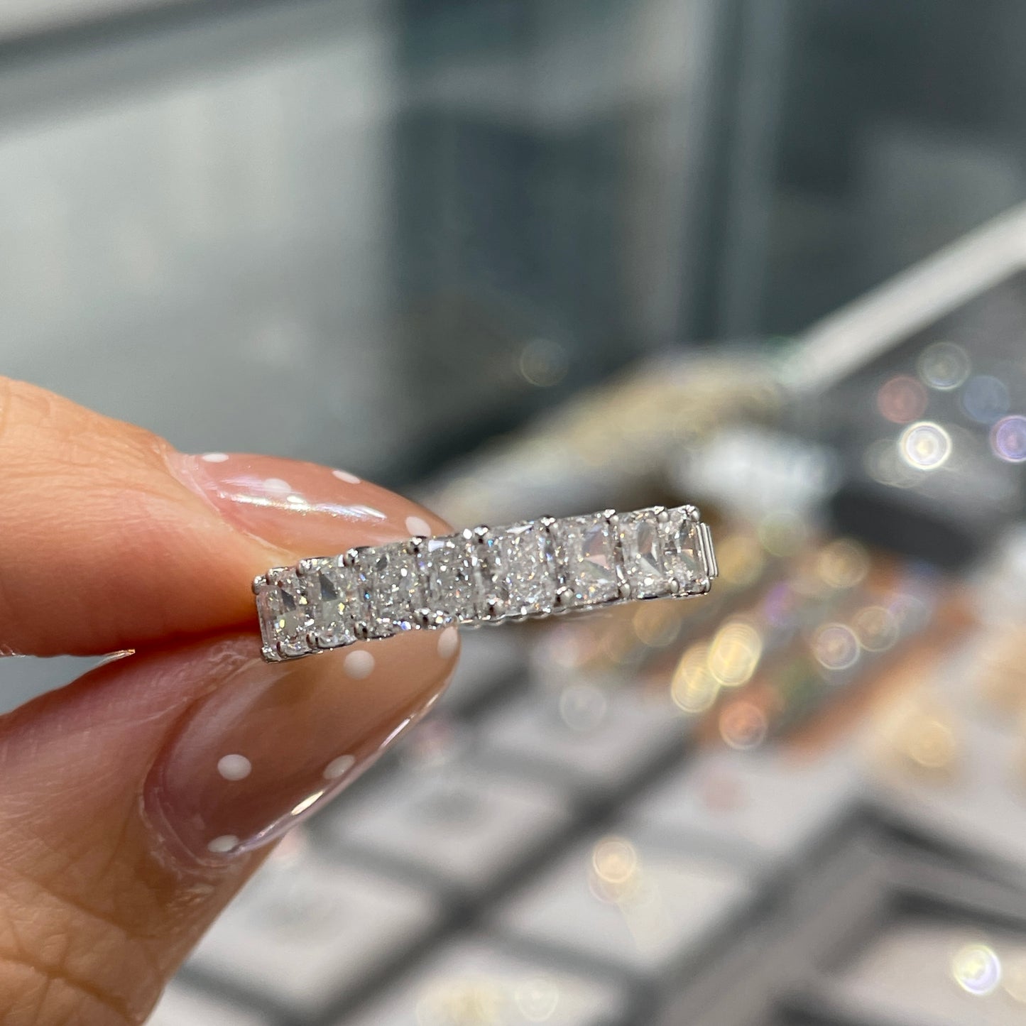 Lab diamond Radiant cut 1.35ct half eternity straight vertical line band ring