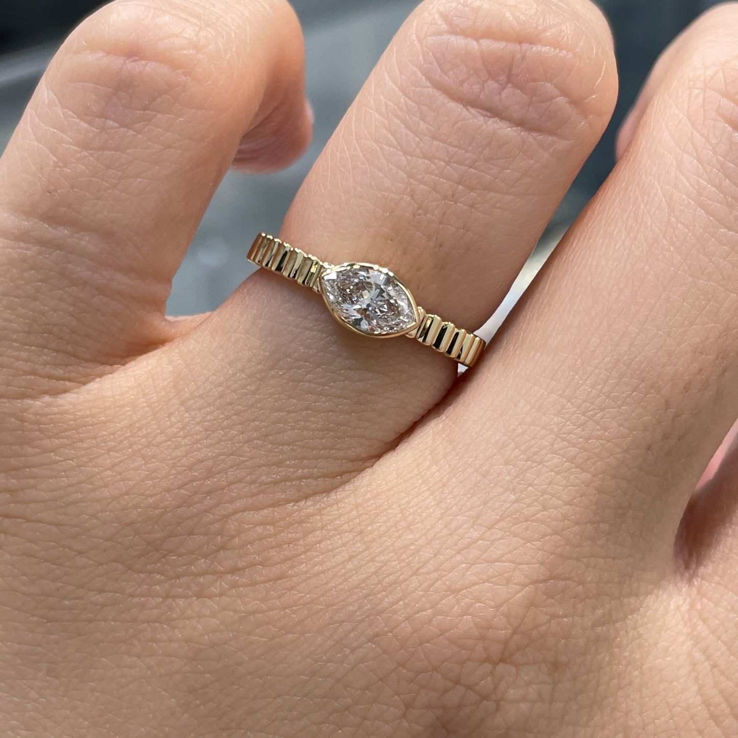 Lab diamond marquise 0.5ct horizontal bezel set with vertical line band ring