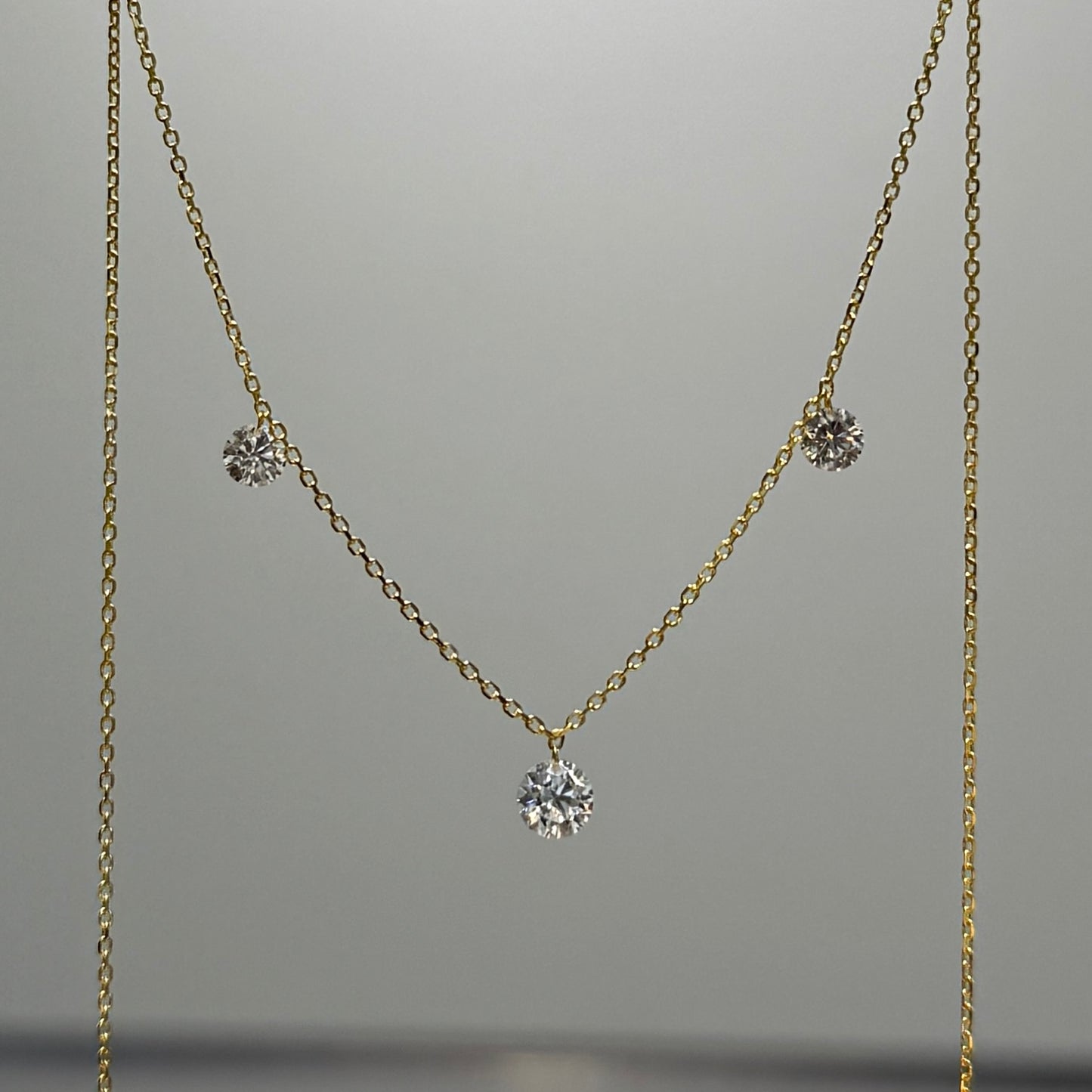 Lab diamond round 0.75ct trio floating necklace