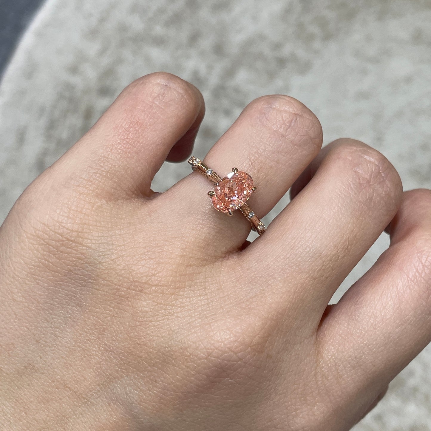 IGI Lab pink diamond oval shape 2ct milgrain under paved ring