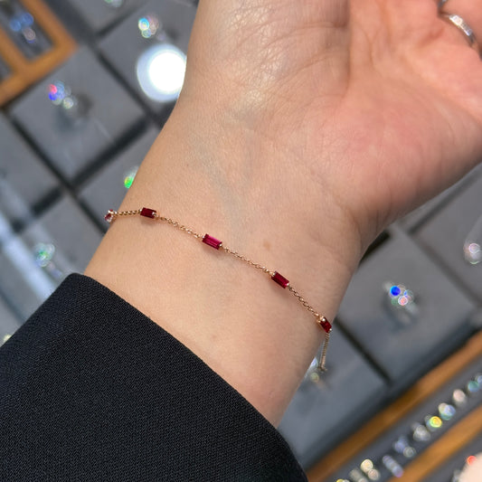 Lab Ruby baguette cut 0.6ct five stone bracelet