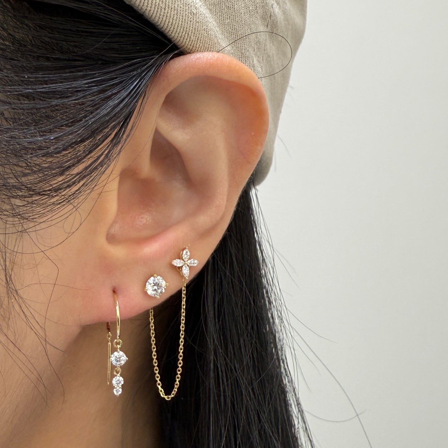 Lab diamond round 0.15ct swing C shape hook earring-each