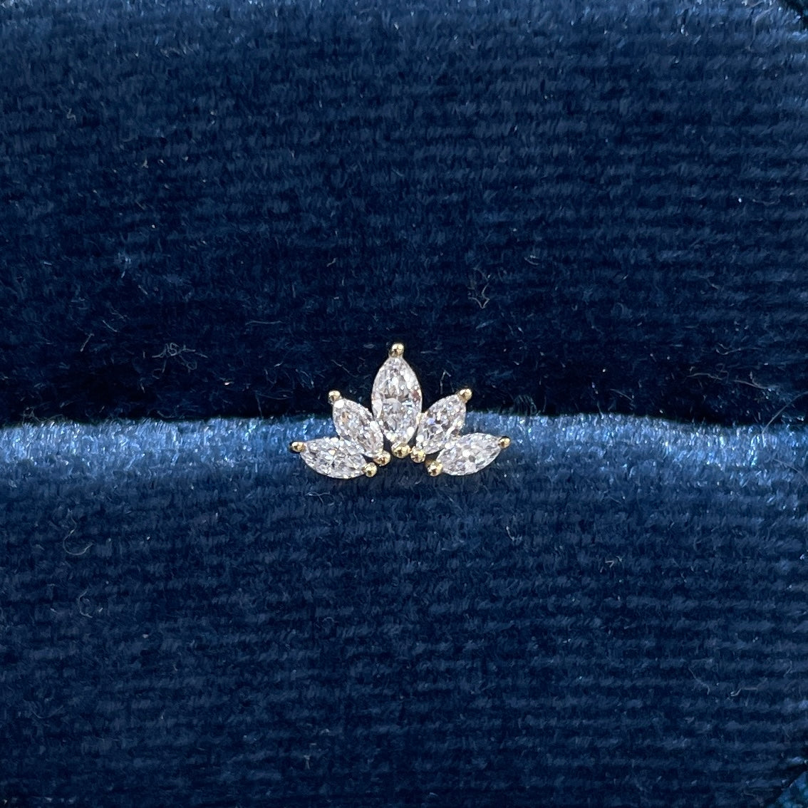 Lab diamond marquise shape five leaf stud earring - each
