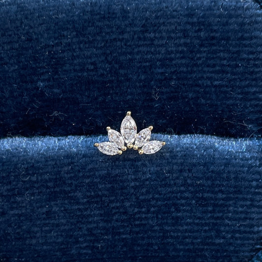 Lab diamond marquise shape five leaf stud earring - each
