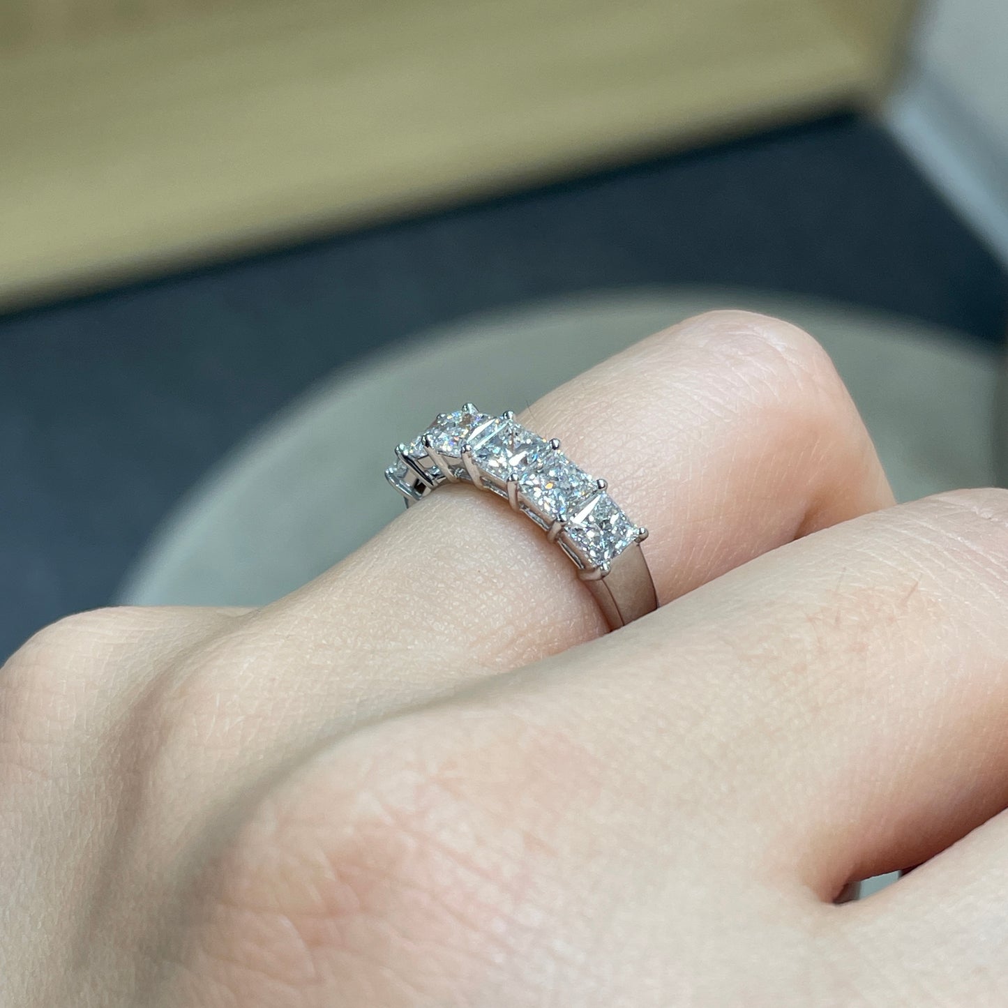 Lab diamond Princess cut 1.8ct half eternity ring￼
