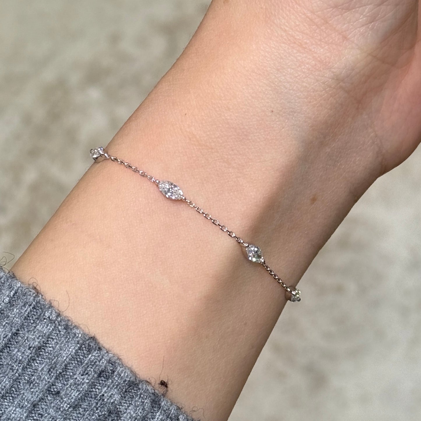 Lab diamond marquise shape 1ct five stone bracelet bracelet