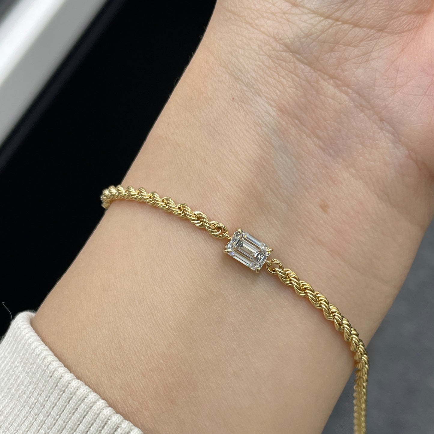 Lab diamond Emerald cut 1ct twist rope chain bracelet