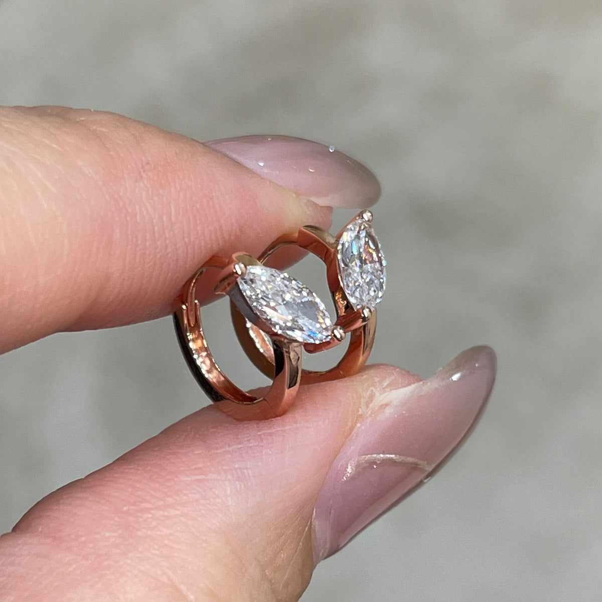 9k Lab diamond marquise shape 0.6ct tilt setting 8mm hoop earrings - pair