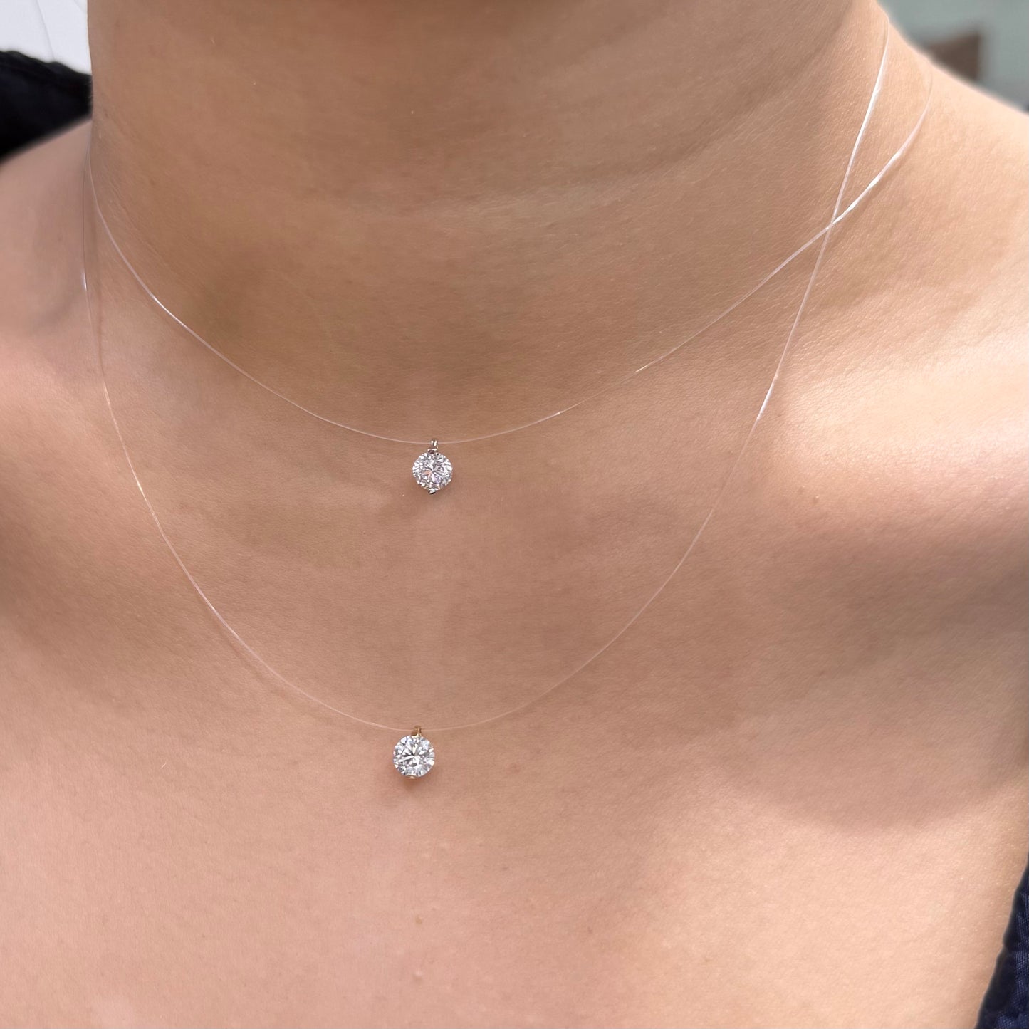 Lab diamond round 0.55ct invisible fish thread necklace