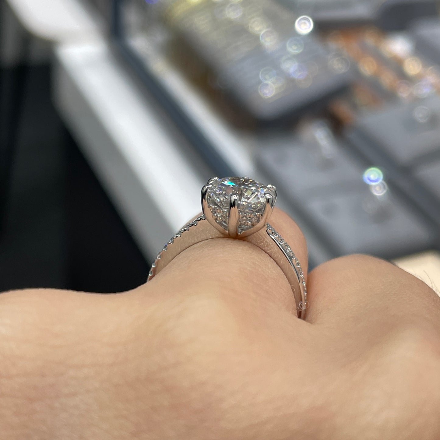 IGI Lab diamond round 2ct six-prong underhalo criss cross pave ring