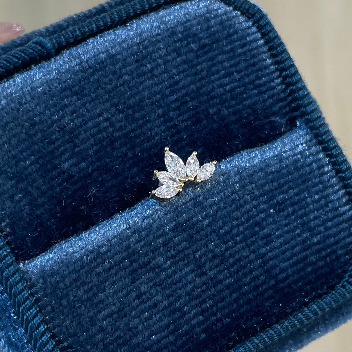 Lab diamond marquise shape five leaf stud earring - each