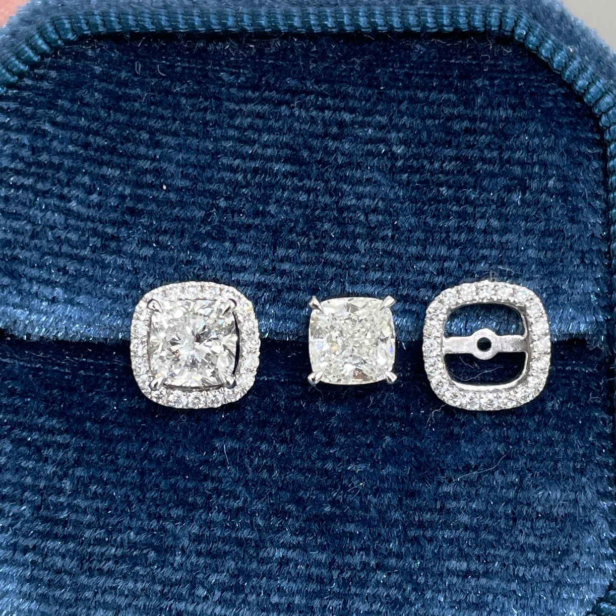 Lab diamond Cushion cut  1.6ct with removable halo jacket earrings-pair