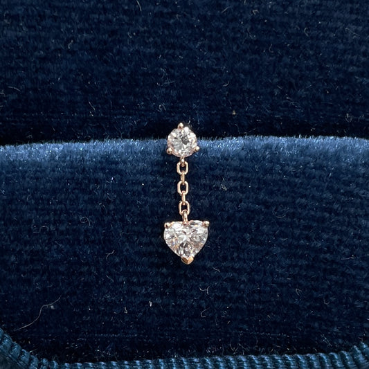 Lab Diamond round and heart shape 0.2ct chain swing stud earring-each