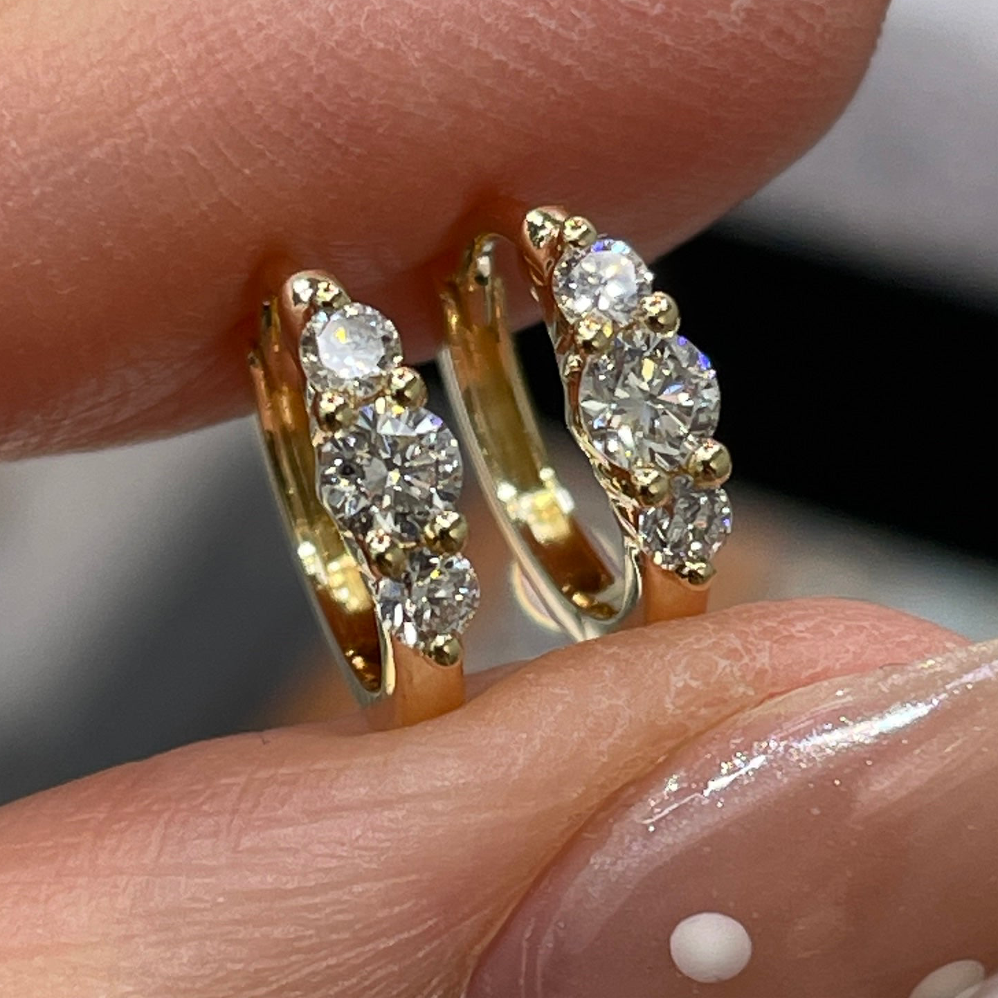 Lab diamond round 0.14ct trio 8mm hoop earring-each