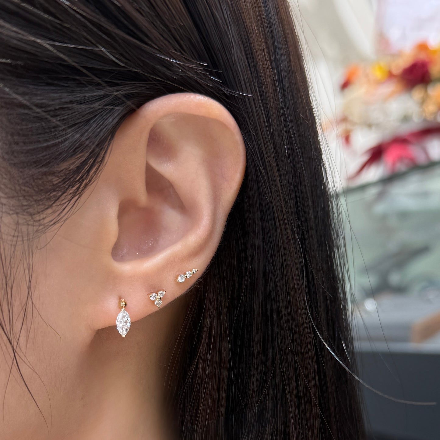 Lab diamond Marquise shape 0.3ct swing stud earring-each