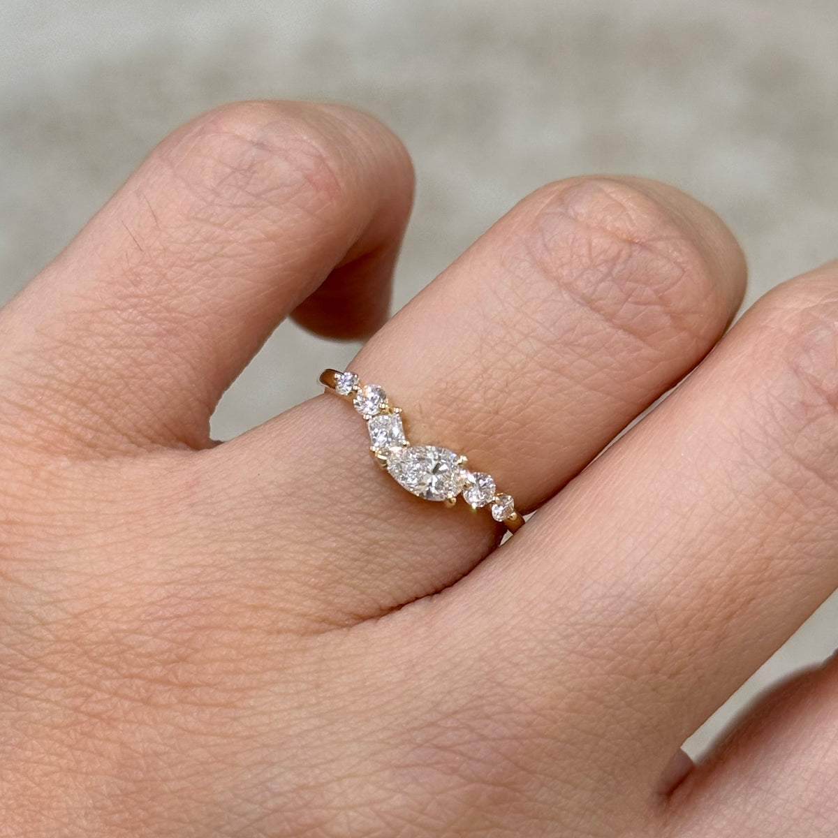 Lab diamond pear with multi shapes 0.5ct half eternity ring