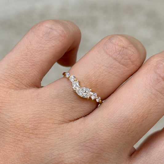 9k Lab diamond pear with multi shapes 0.5ct half eternity ring
