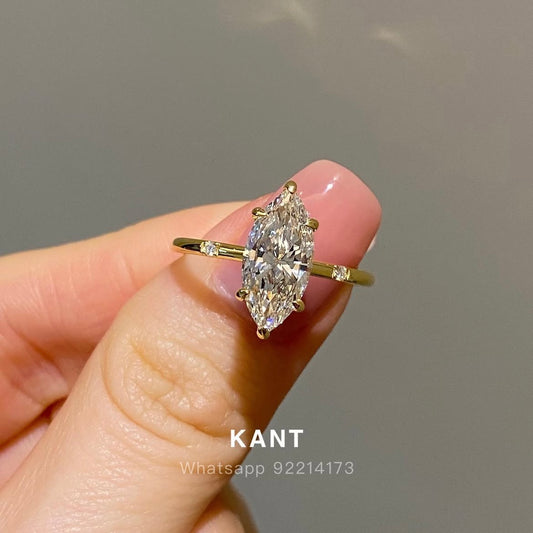 Lab diamond Marquise shape 2ct six-prong side stone ring