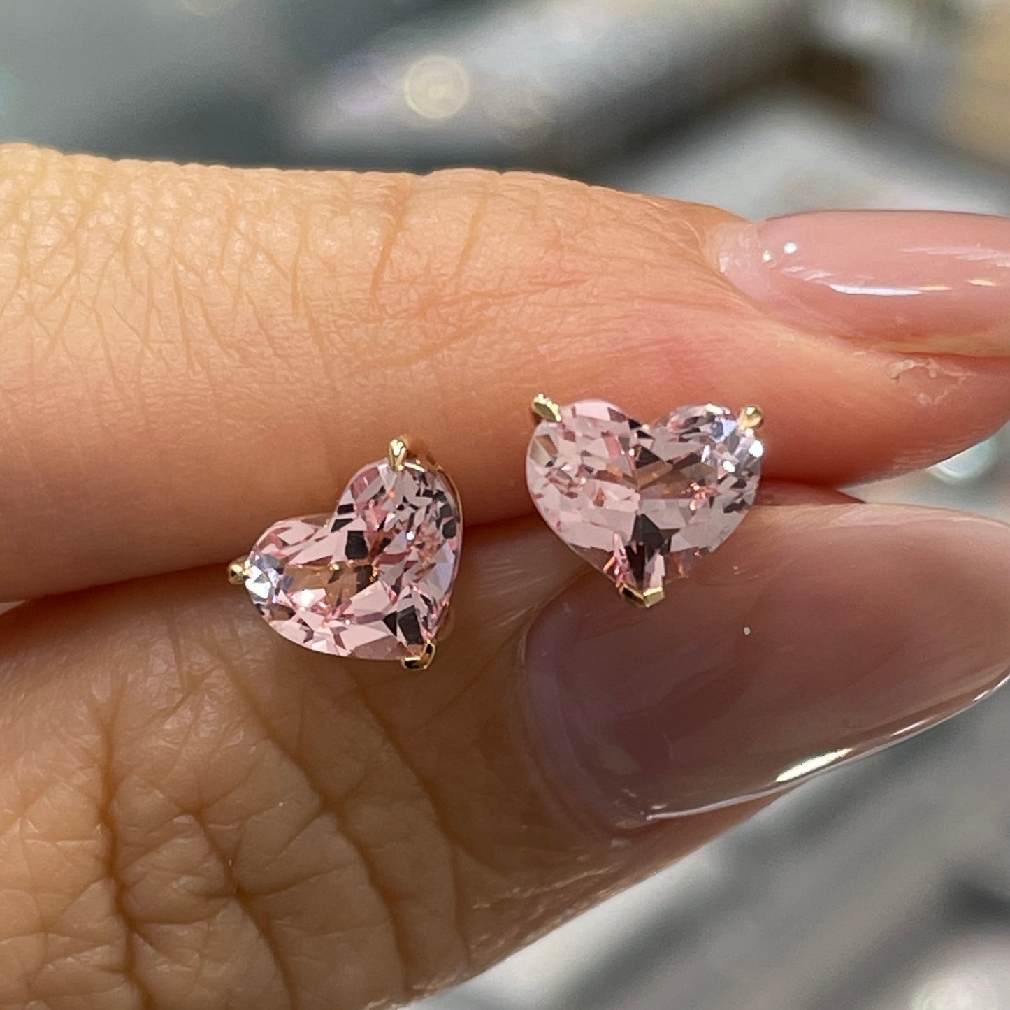 Lab grown Pink sapphire 
heart 2.6ct stud Earrings-each