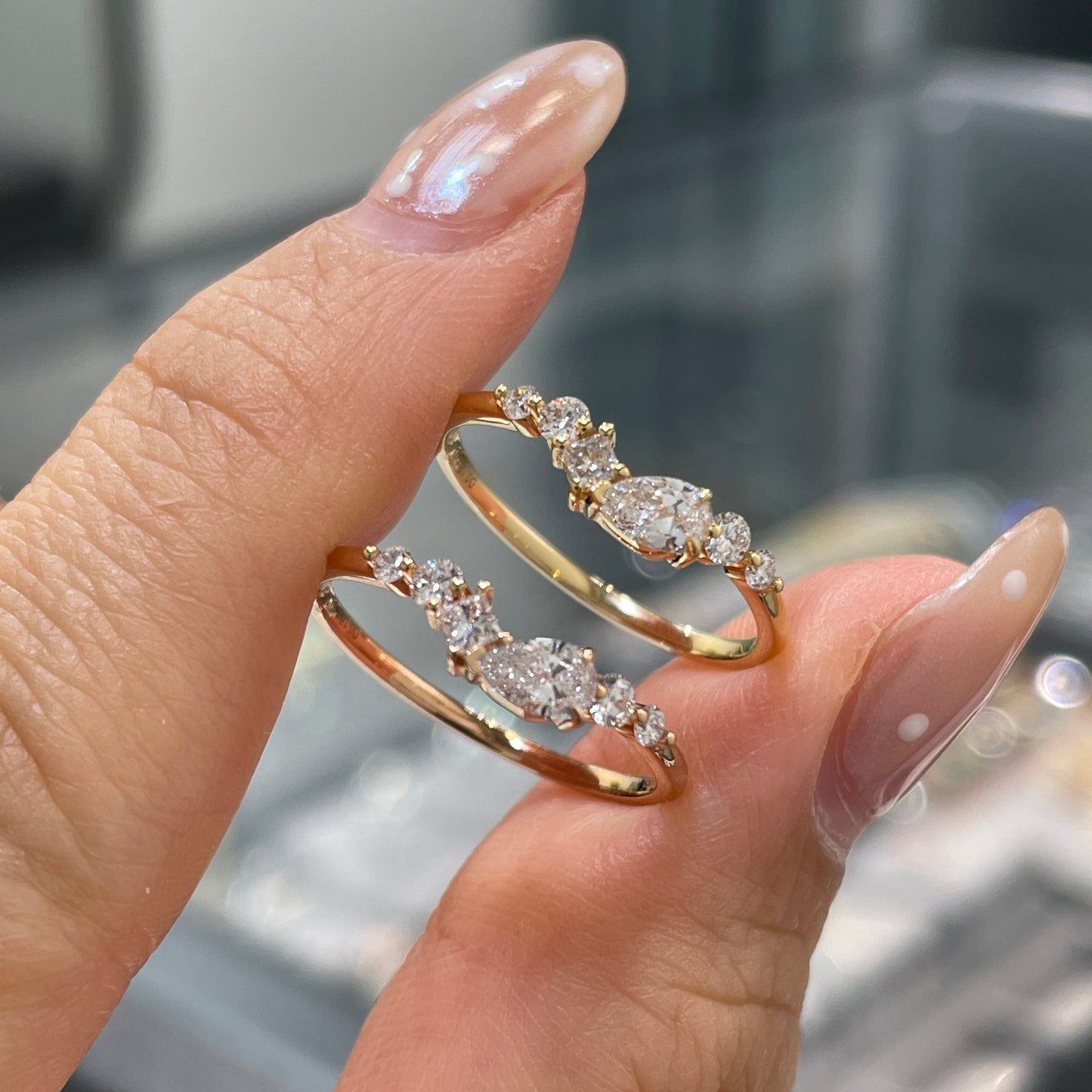 Lab diamond pear with multi shapes half eternity ring