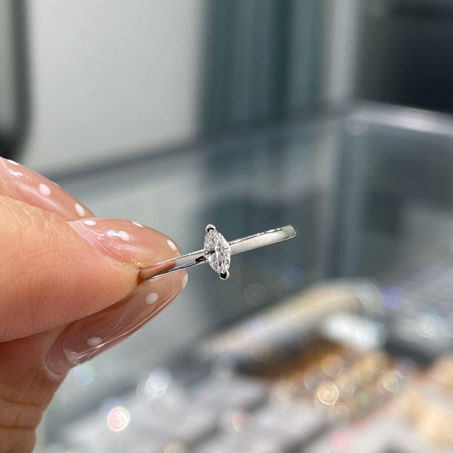 Lab diamond marquise shape 0.1ct pinky ring