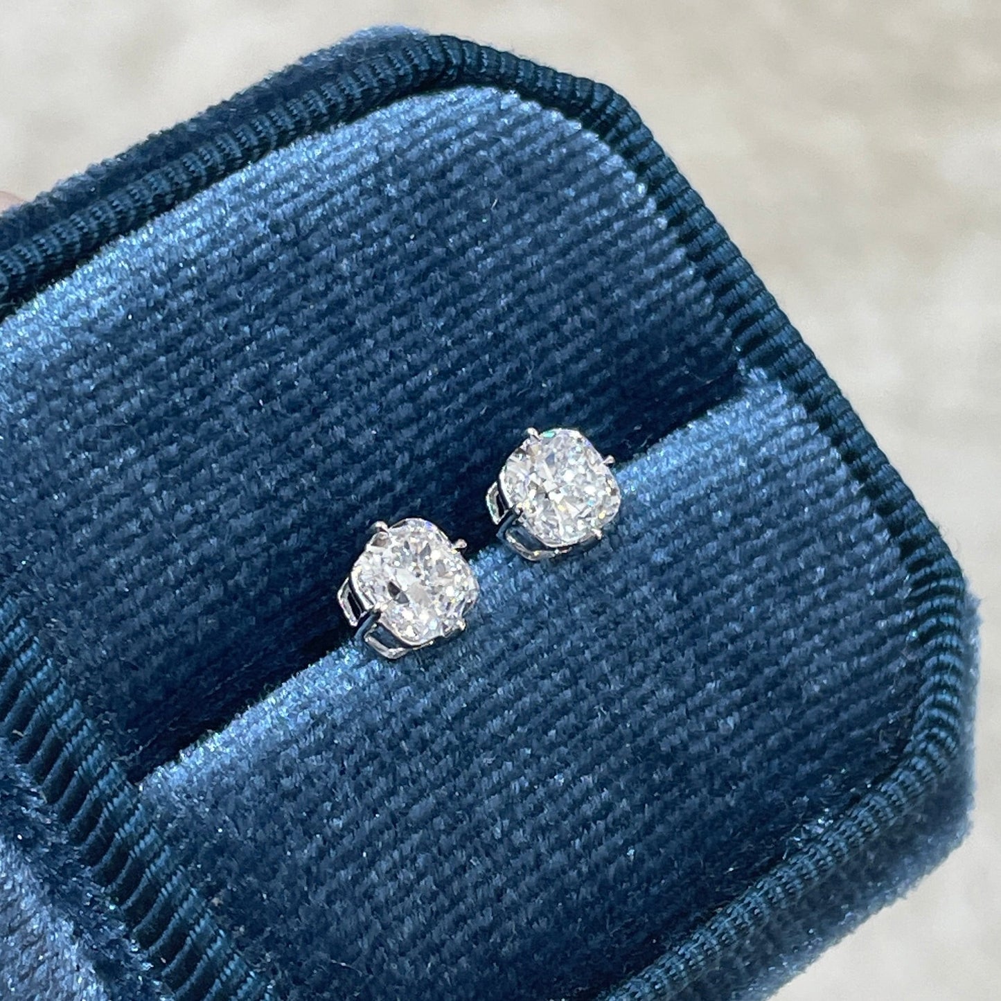Lab diamond cushion shape 1.4ct compass four-prong stud earrings-pair