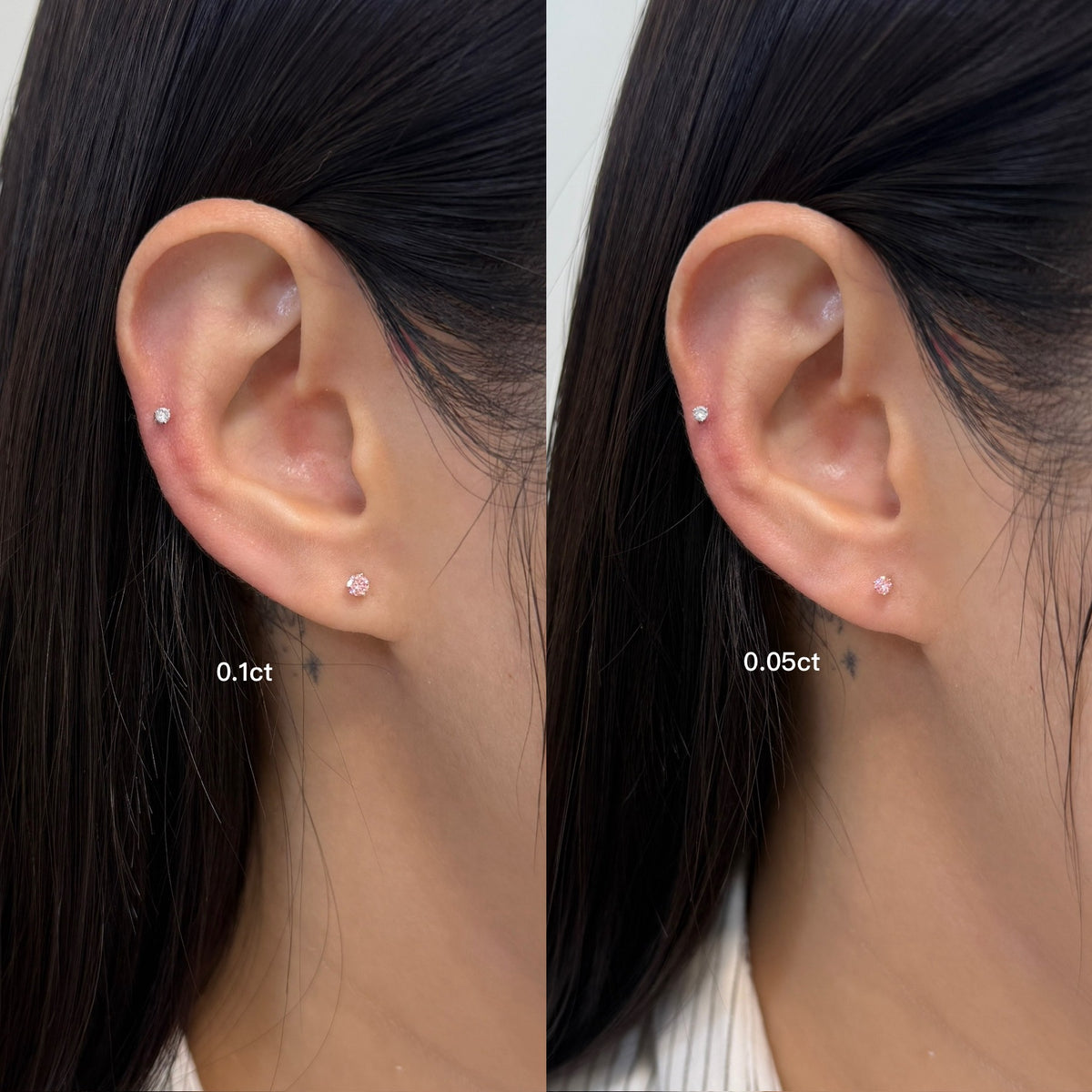 Lab pink diamond round 0.1ct three-prong stud earrings - pair