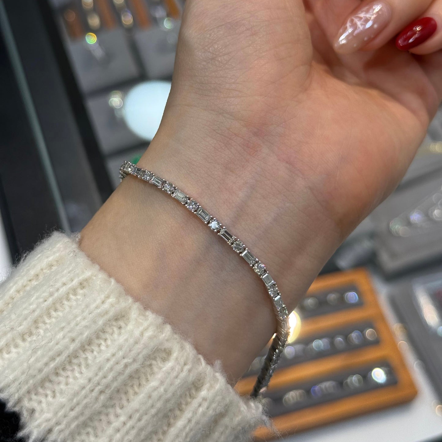 Lab Diamond baguette round mix 4ct tennis bracelet