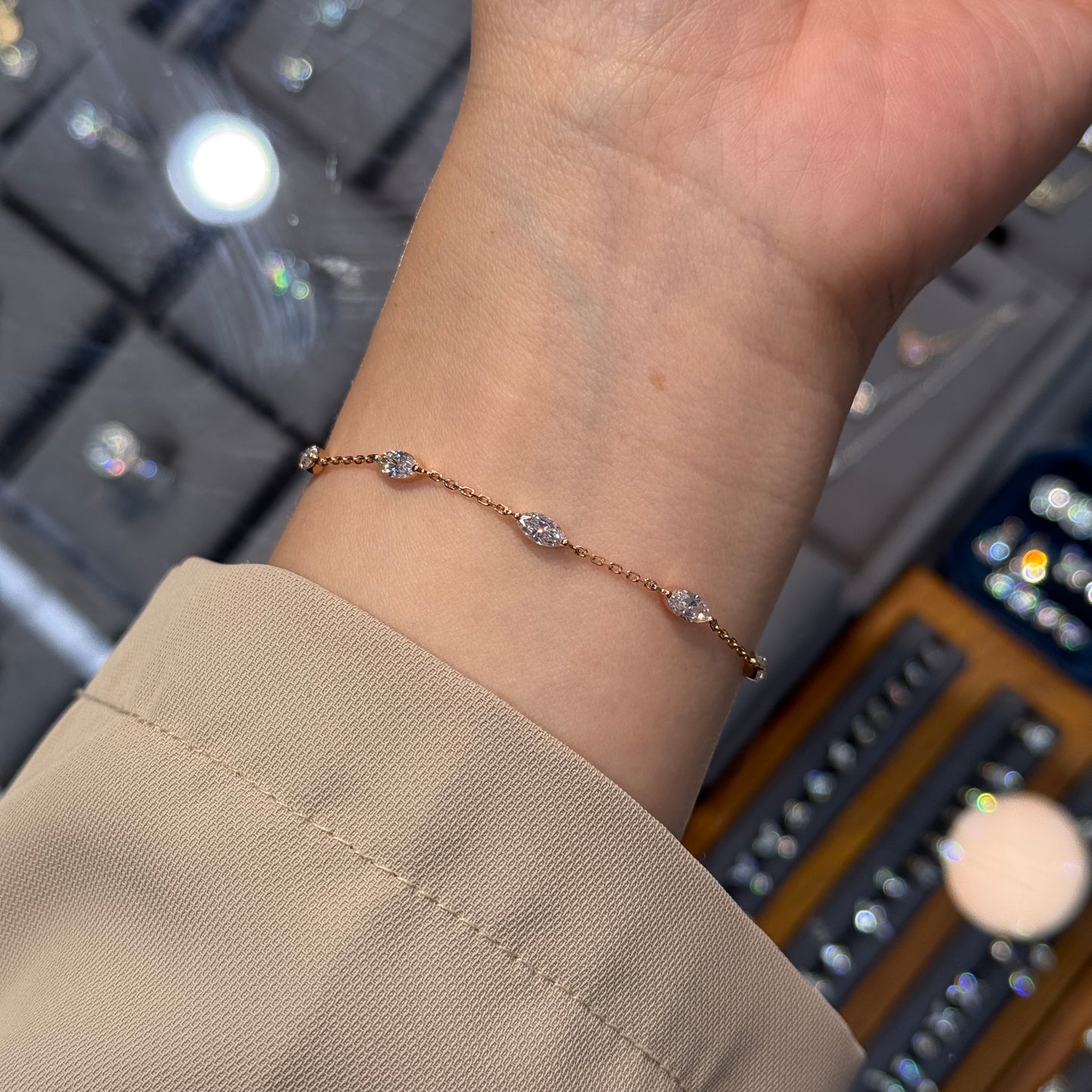 Lab diamond marquise shape 1ct five stone bracelet bracelet