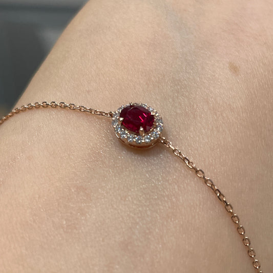 Lab grown Ruby oval shape 0.5ct halo bracelet