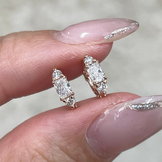 Lab diamond radiant and round 0.15ct three stone 7mm thin hoop earring - each