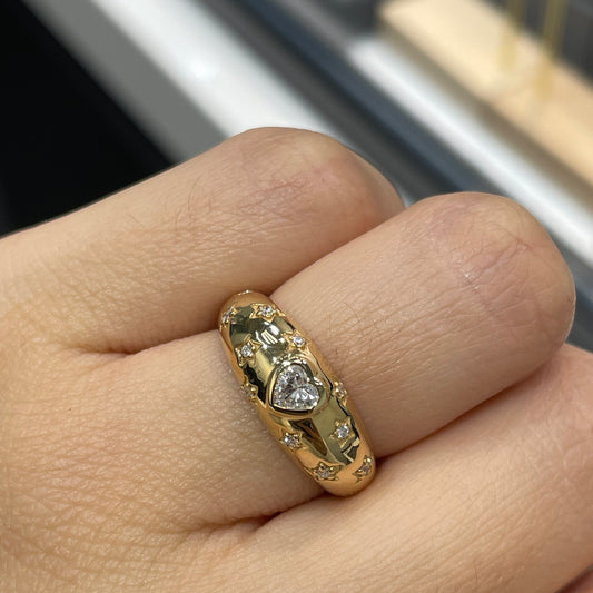 Lab Diamond Heart shape 0.15ct bezel starburst dome ring