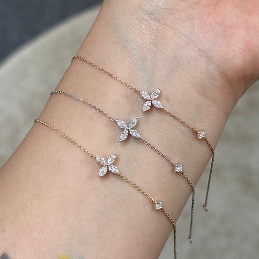 9k Lab diamond marquise flower with little diamond bracelet