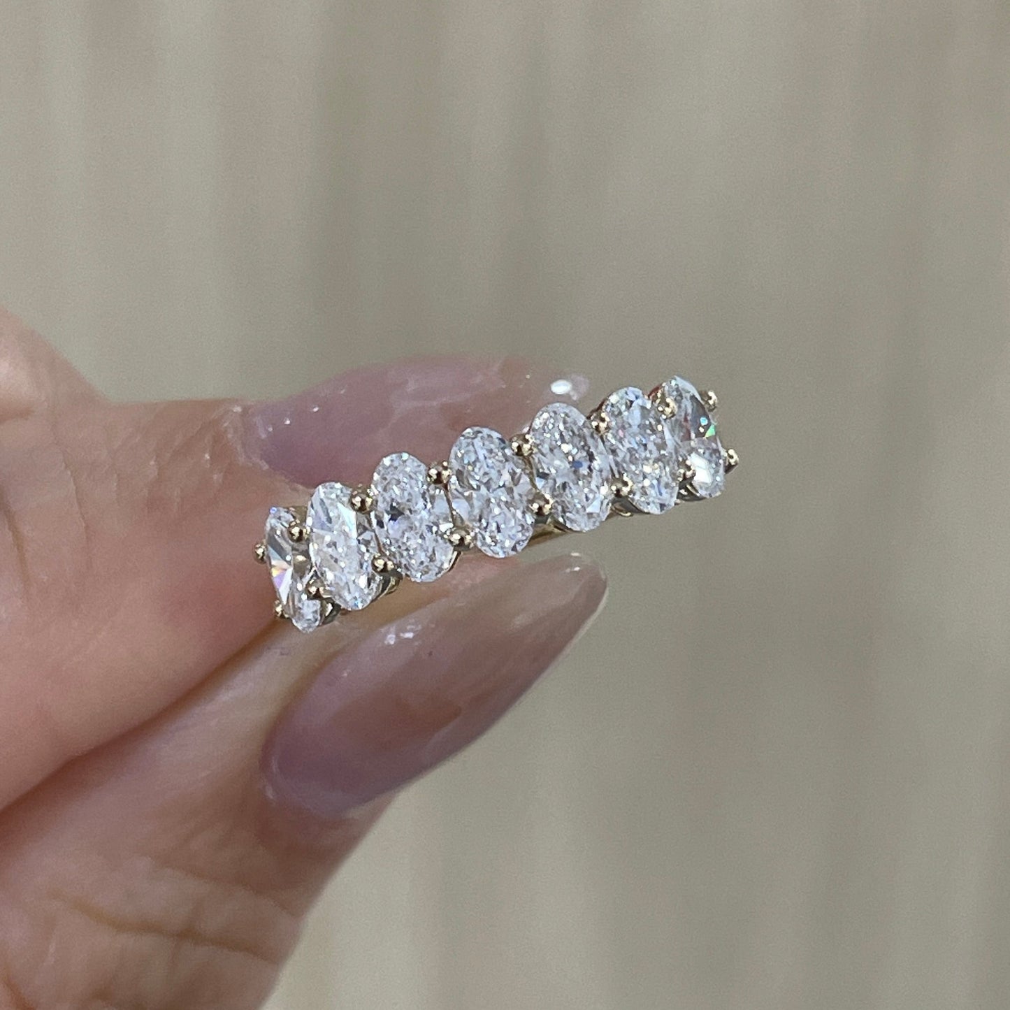 14K Lab diamond oval shape 1.3ct half eternity ring