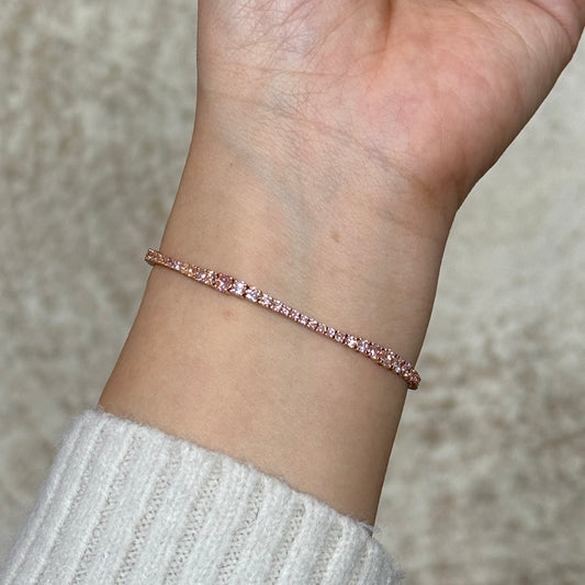 Lab pink diamond round 3.2ct wavy tennis bracelet