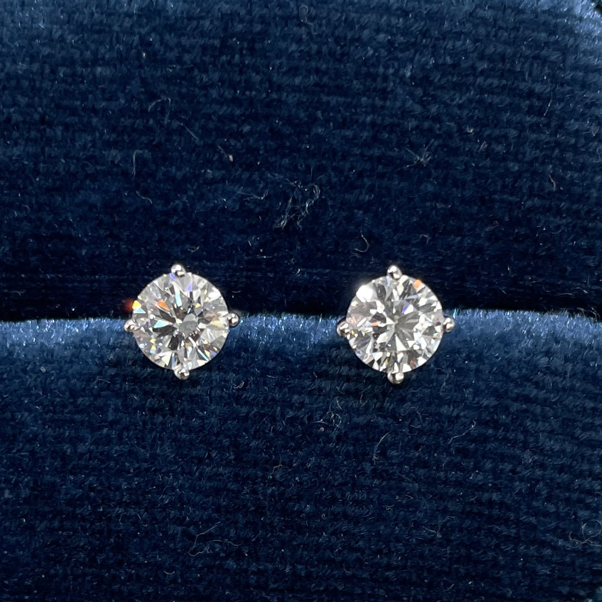 Lab diamond round 1ct four-prong screw back stud earrings-each