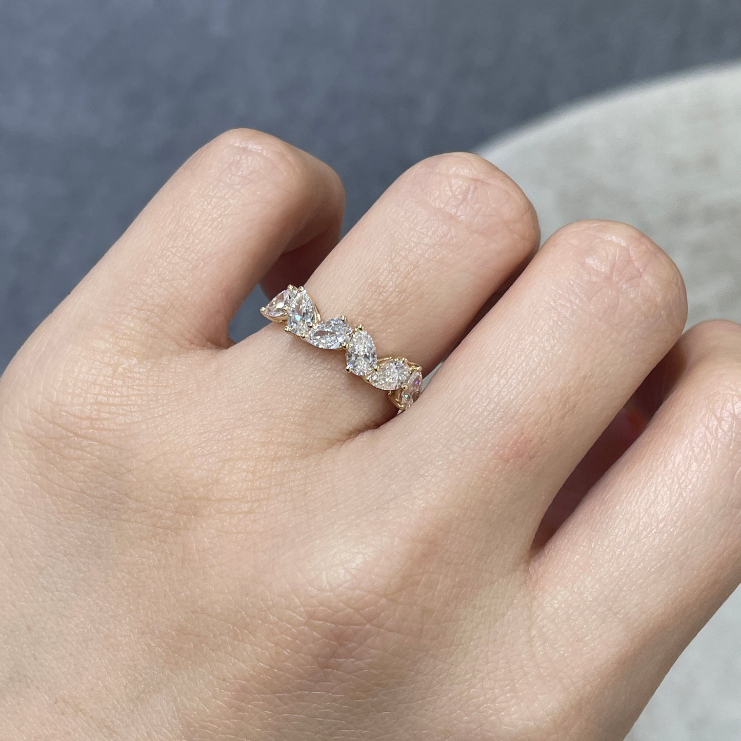 Lab diamond pear 1.2ct irregular half eternity ring