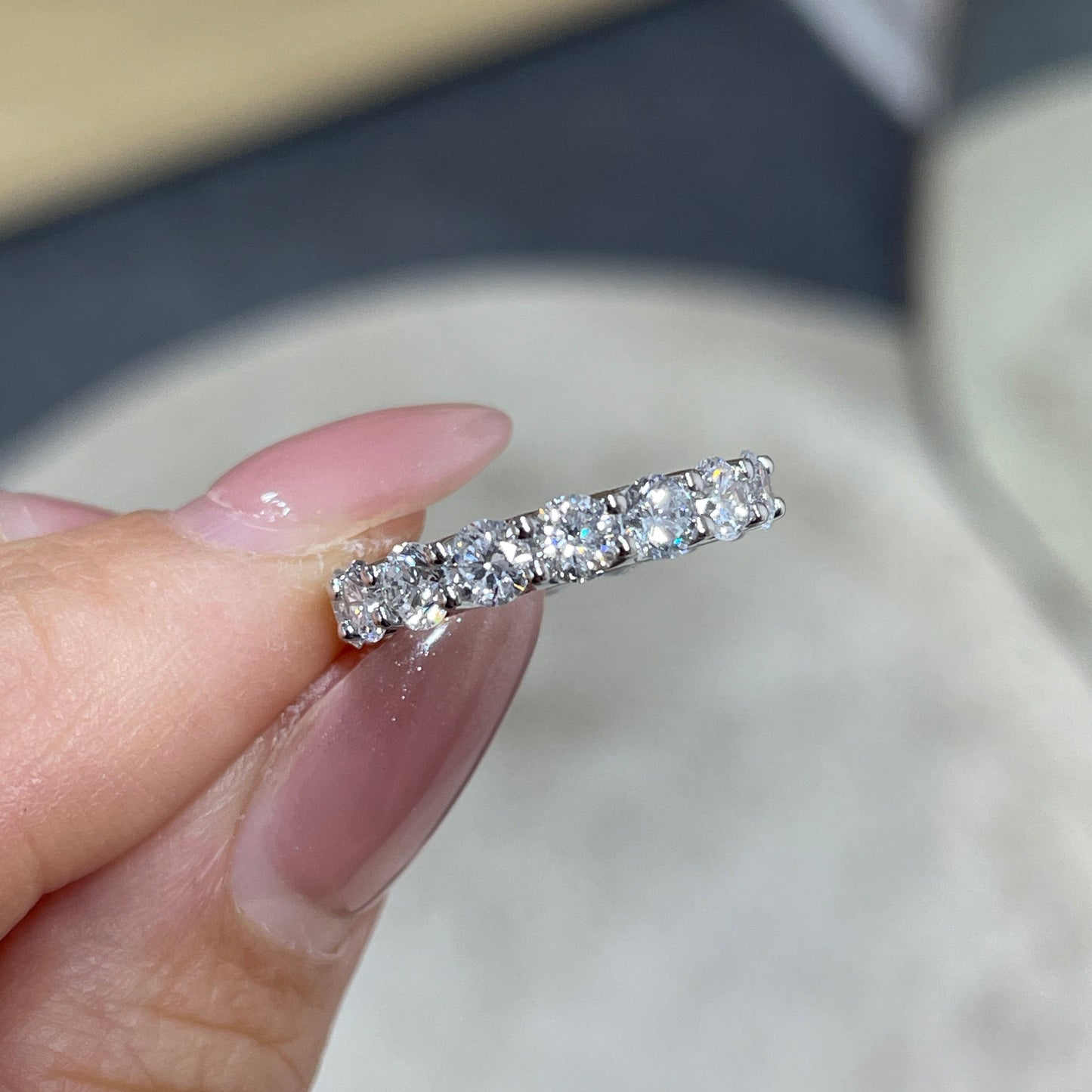 Lab diamond round 2.25ct U-prong full eternity pinky ring