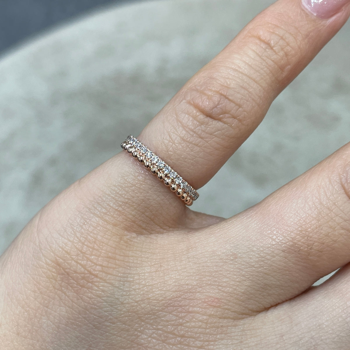 9k Lab diamond round 0.3ct milgrain dewdrop full eternity pinky ring