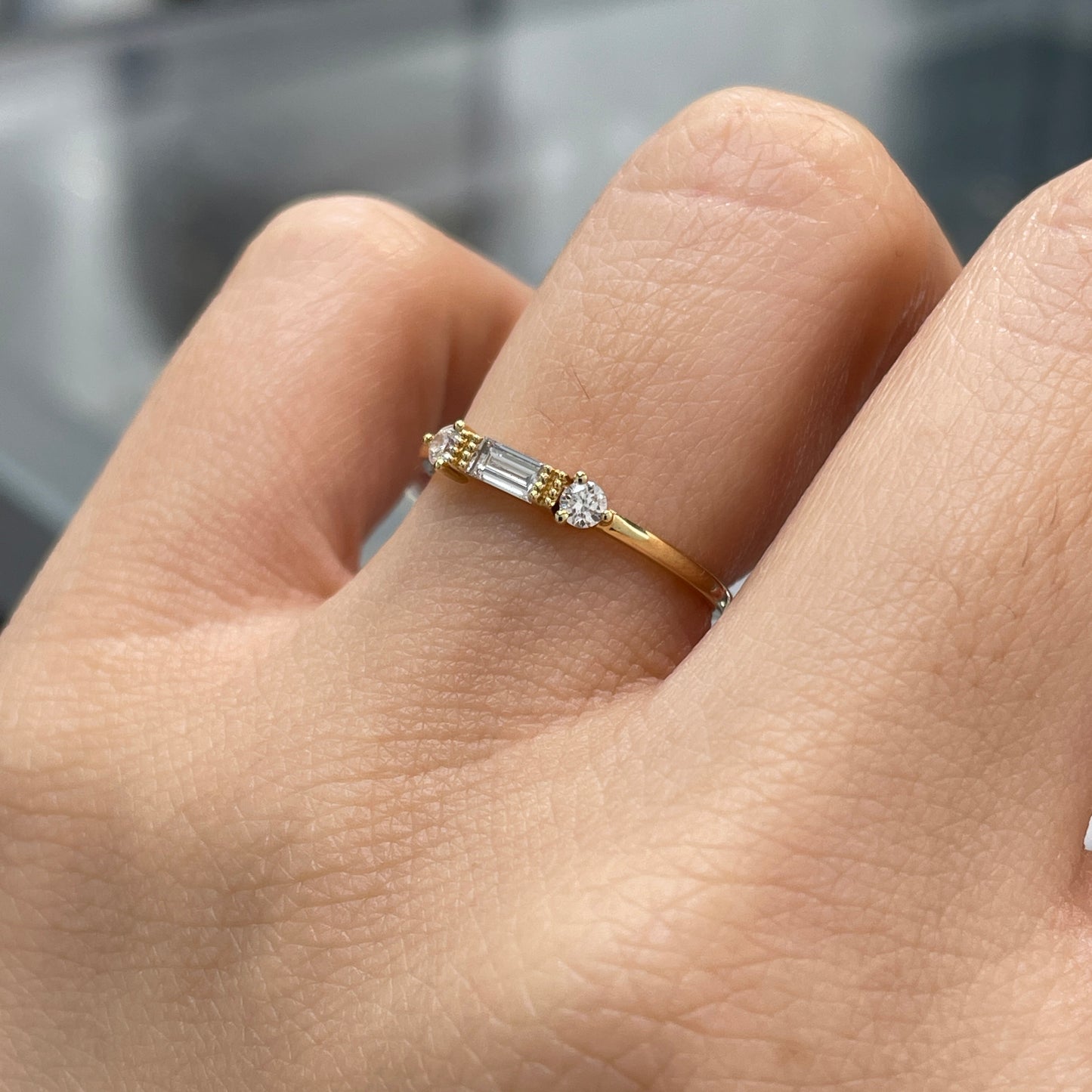 Lab diamond baguette and round ring