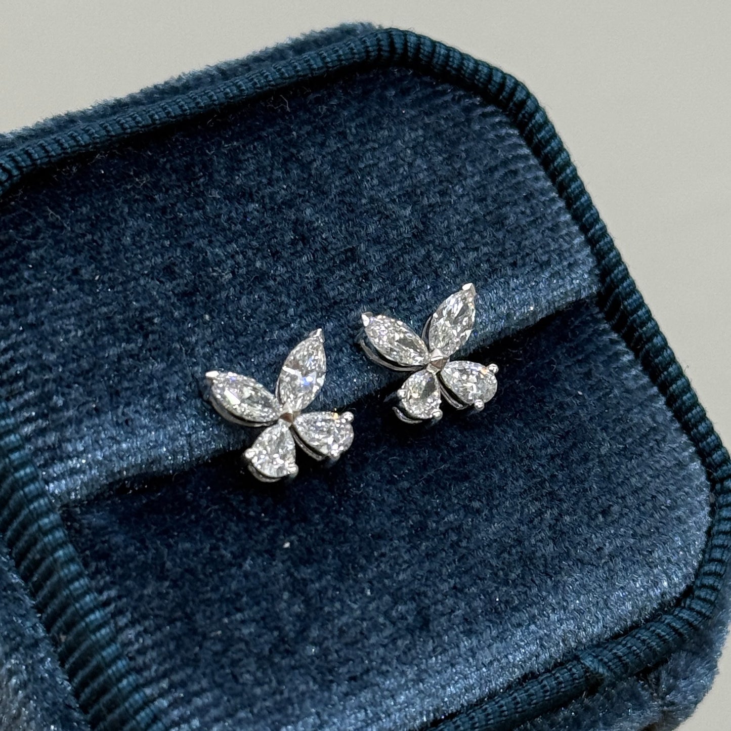 Lab diamond Marquise and Pear shape 0.8ct butterfly stud earrings-pair