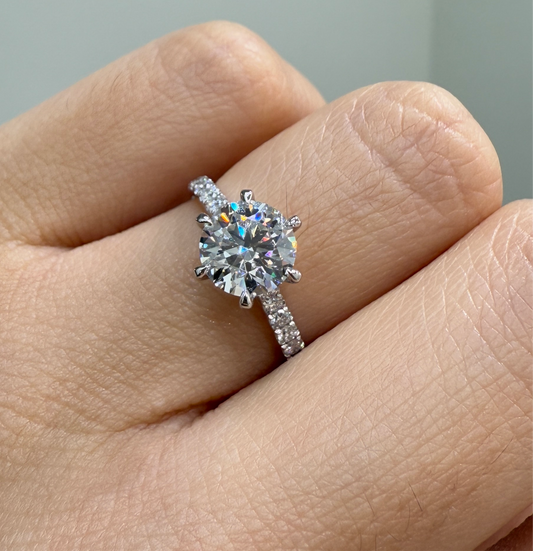IGI lab diamond round 1.3ct six-prong pave ring