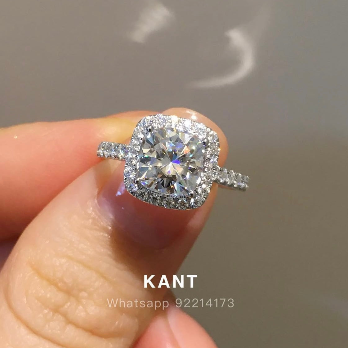 IGI lab diamond Cushion cut 1.5ct halo pave ring