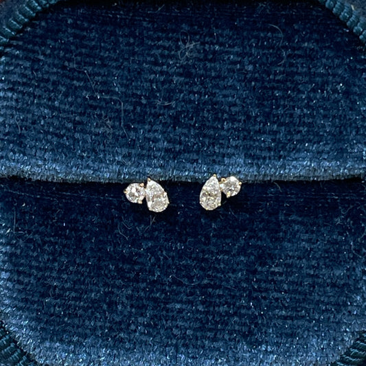 Lab diamond Pear and round toi et moi stud earring-each