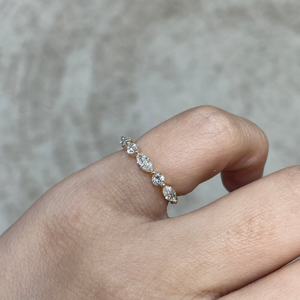 9k Lab diamond marquise round mix 0.6ct half eternity ring