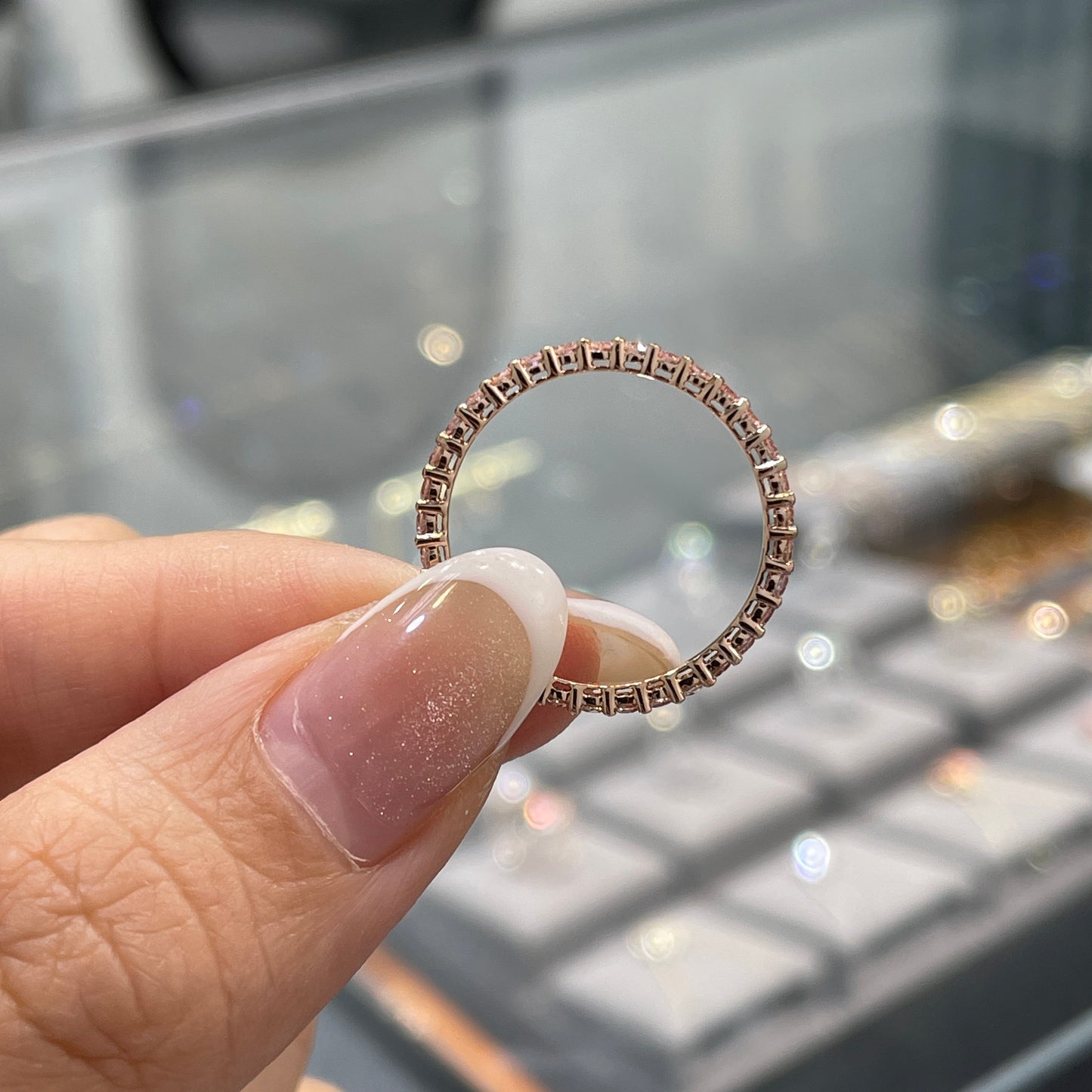 Lab pink diamond round 0.8ct full eternity ring