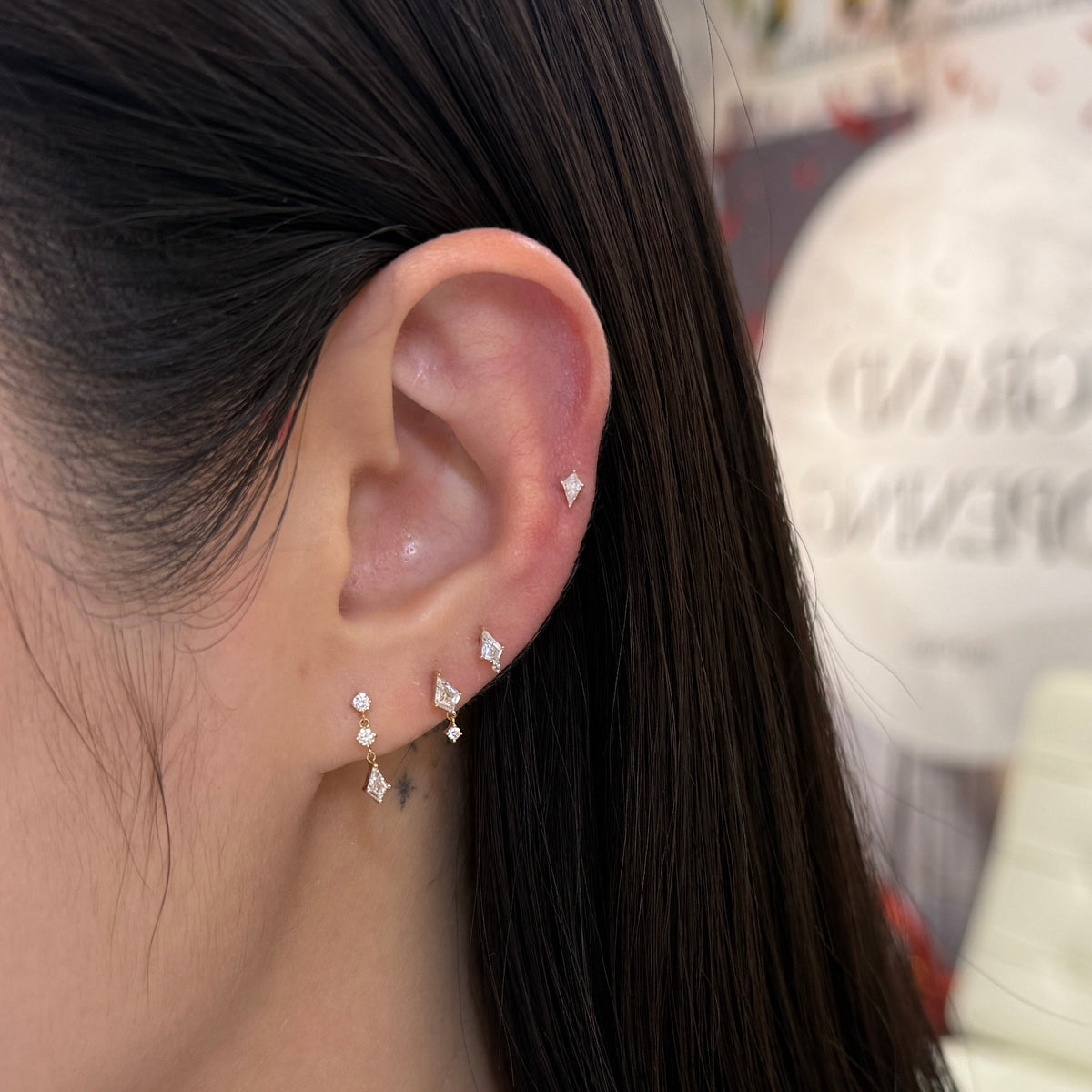 Lab diamond kite 0.06ct stud earring - each