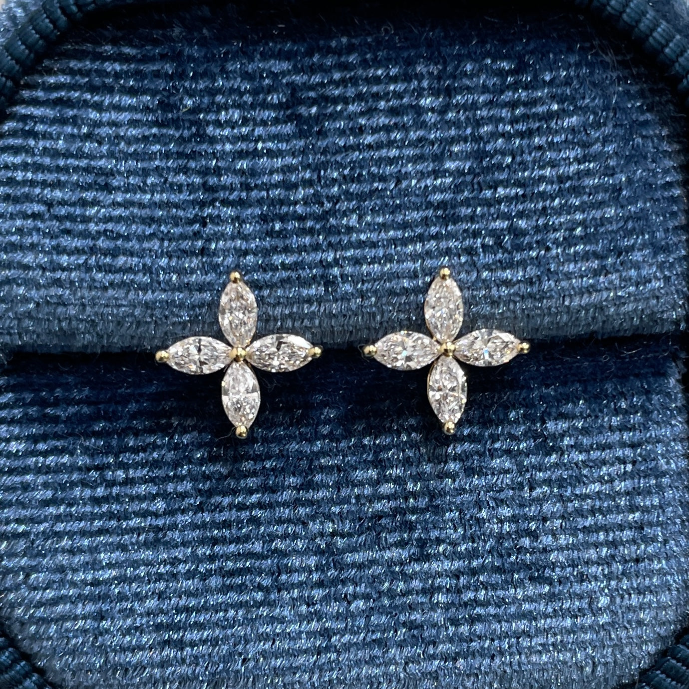 Lab diamond Marquise shape 0.48ct flower stud earrings-pair